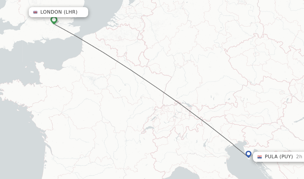 Flights from London to Pula route map