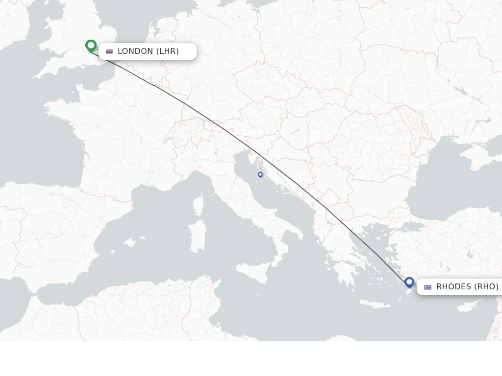 Flights from London to Rhodes route map