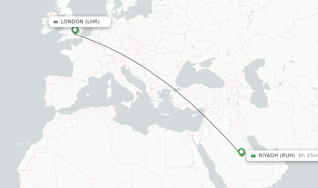Flights from London to Riyadh route map