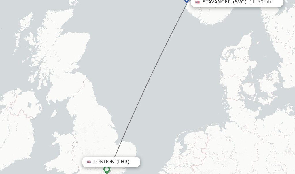 Flights from London to Stavanger route map