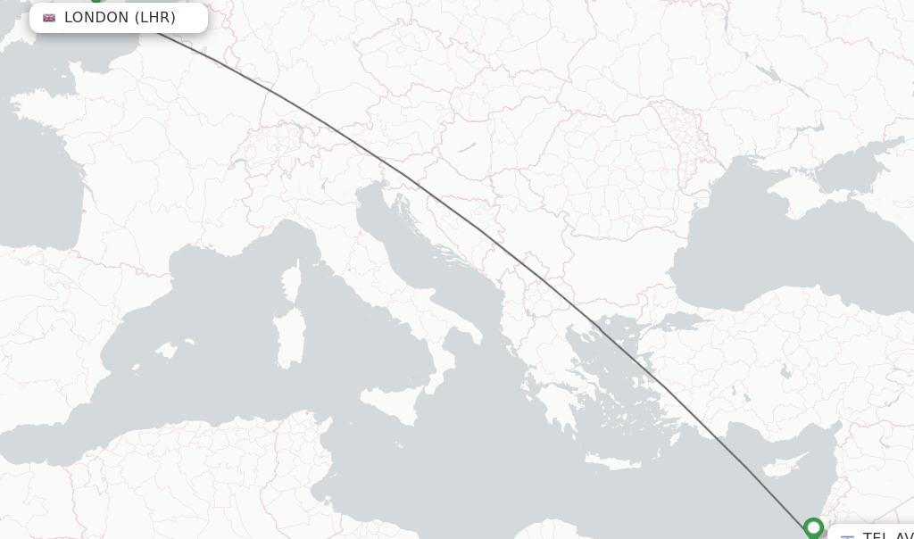 Flights from London to Tel Aviv-Yafo route map
