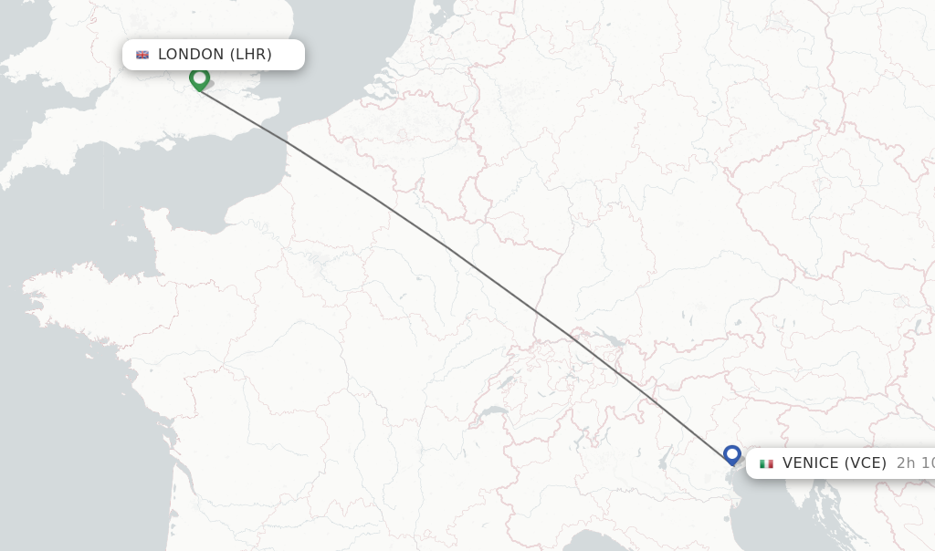 Flights from London to Venice route map