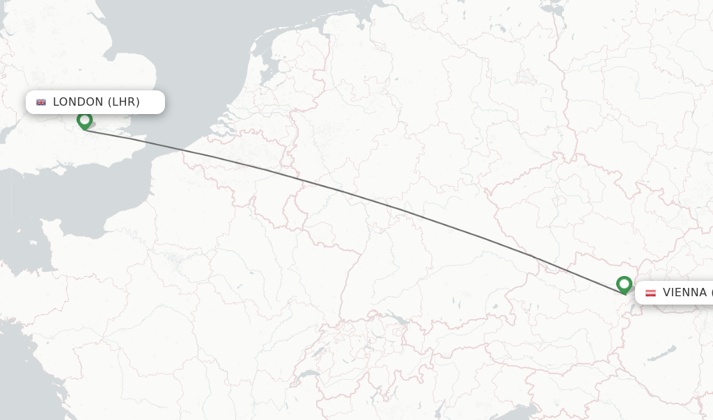 Flights from London to Vienna route map