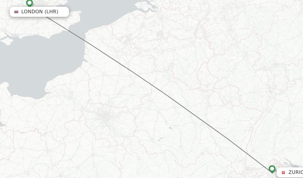 Flights from London to Zurich route map