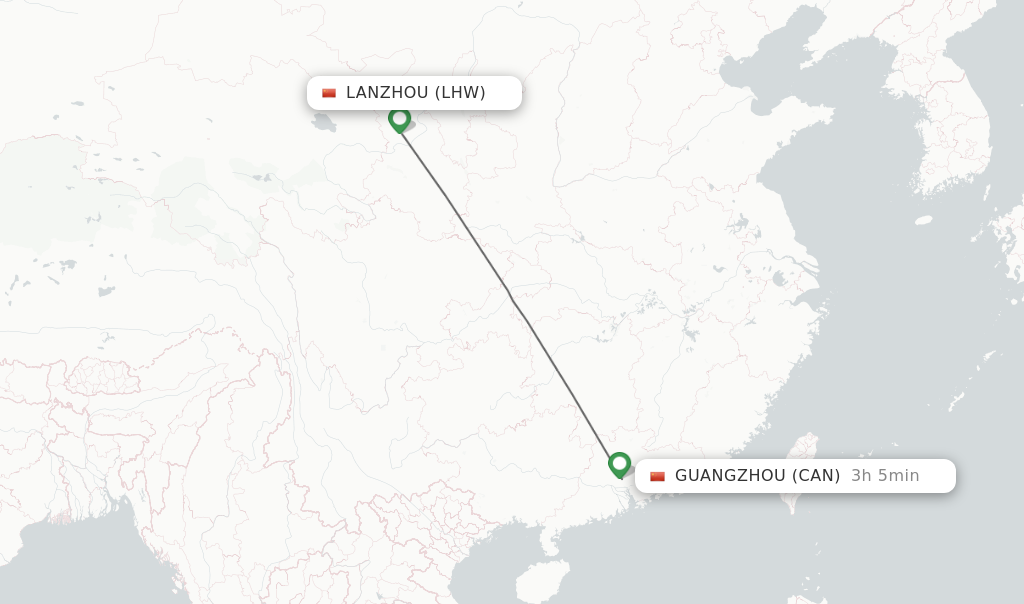 Flights from Lanzhou to Guangzhou route map
