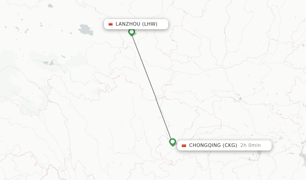 Flights from Lanzhou to Chongqing route map