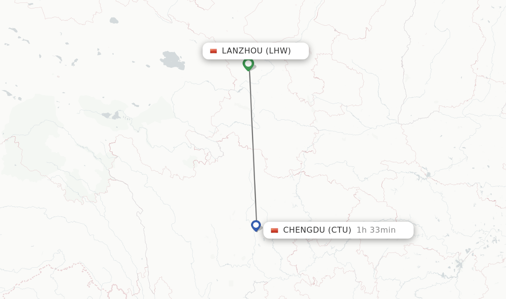 Flights from Lanzhou to Chengdu route map