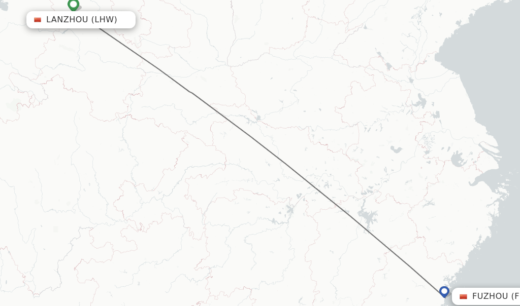 Flights from Lanzhou to Fuzhou route map