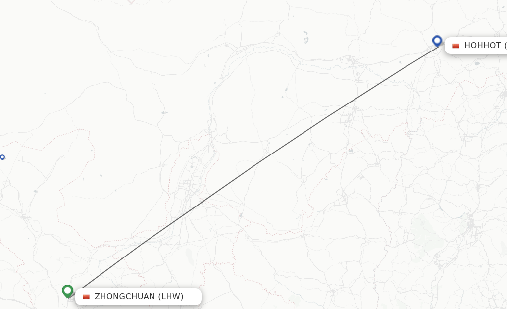 Flights from Lanzhou to Hohhot route map