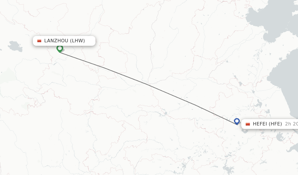 Flights from Lanzhou to Hefei route map