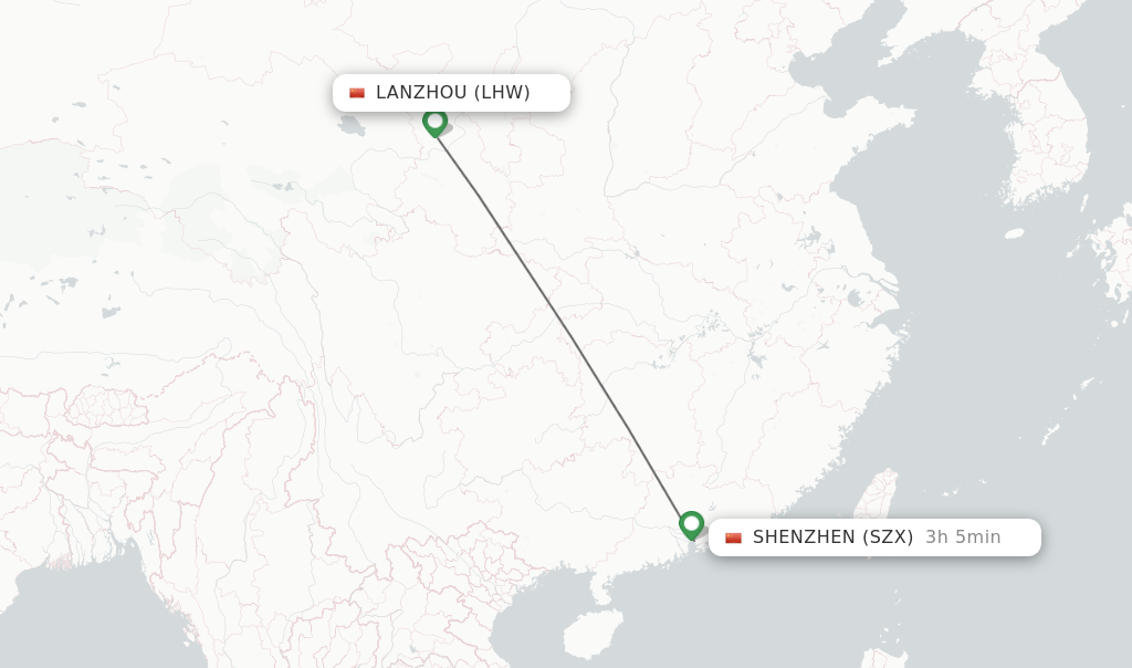 Flights from Lanzhou to Shenzhen route map