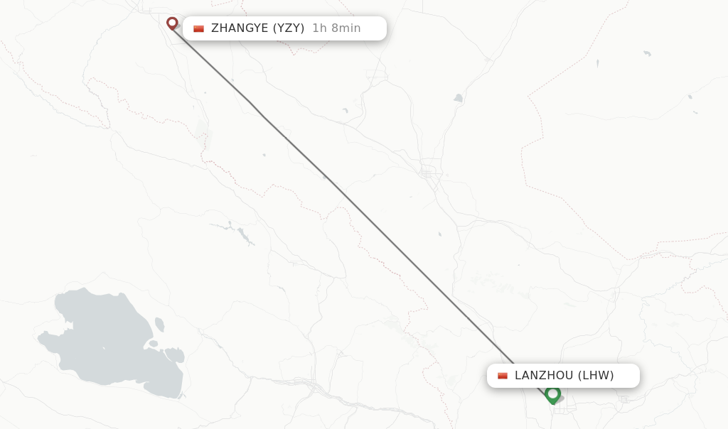 Flights from Lanzhou to Zhangye route map