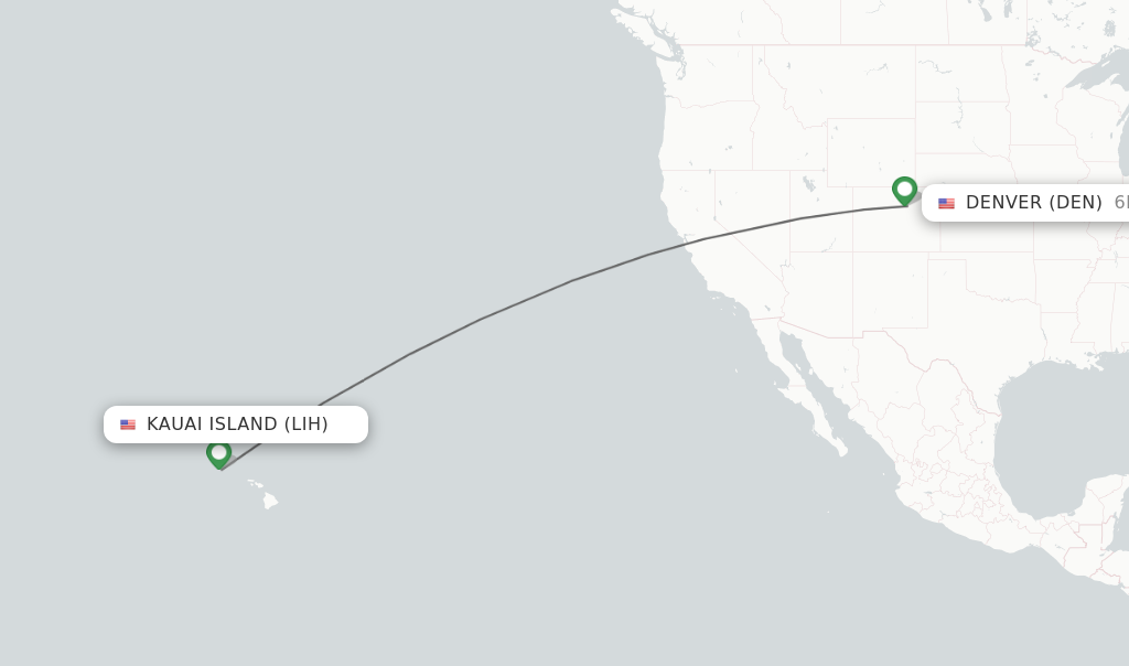 Flights from Kauai Island to Denver route map