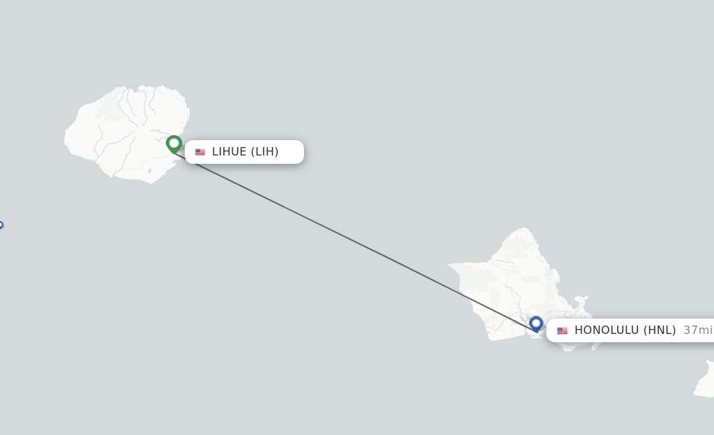 Flights from Kauai Island to Honolulu route map
