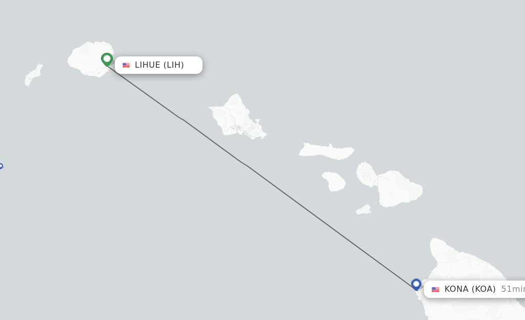 Flights from Kauai Island to Kailua-Kona route map