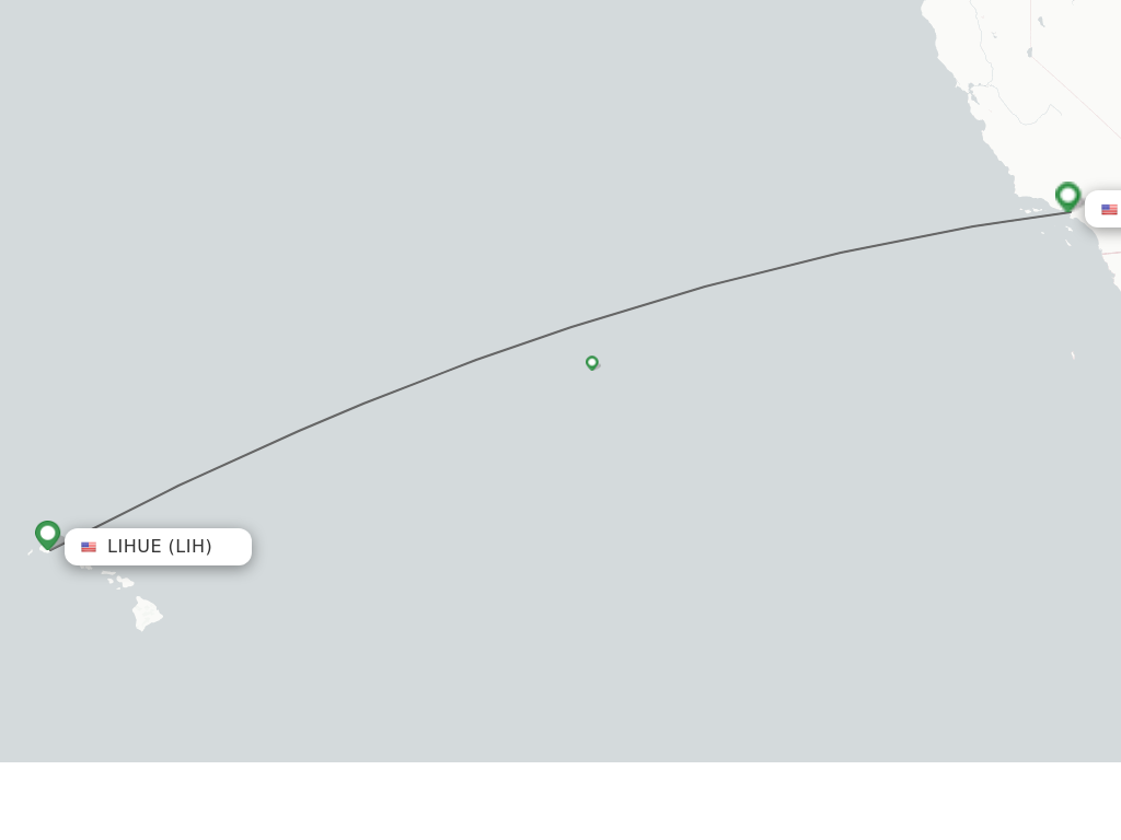 Flights from Kauai Island to Los Angeles route map