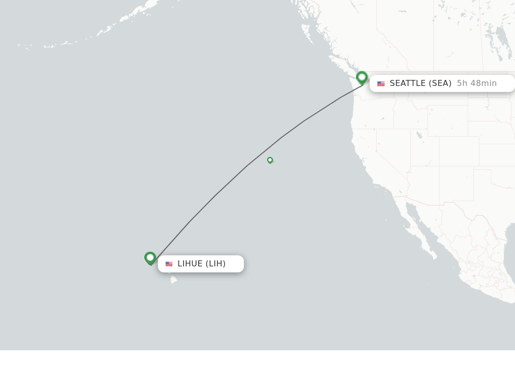 Flights from Kauai Island to Seattle route map
