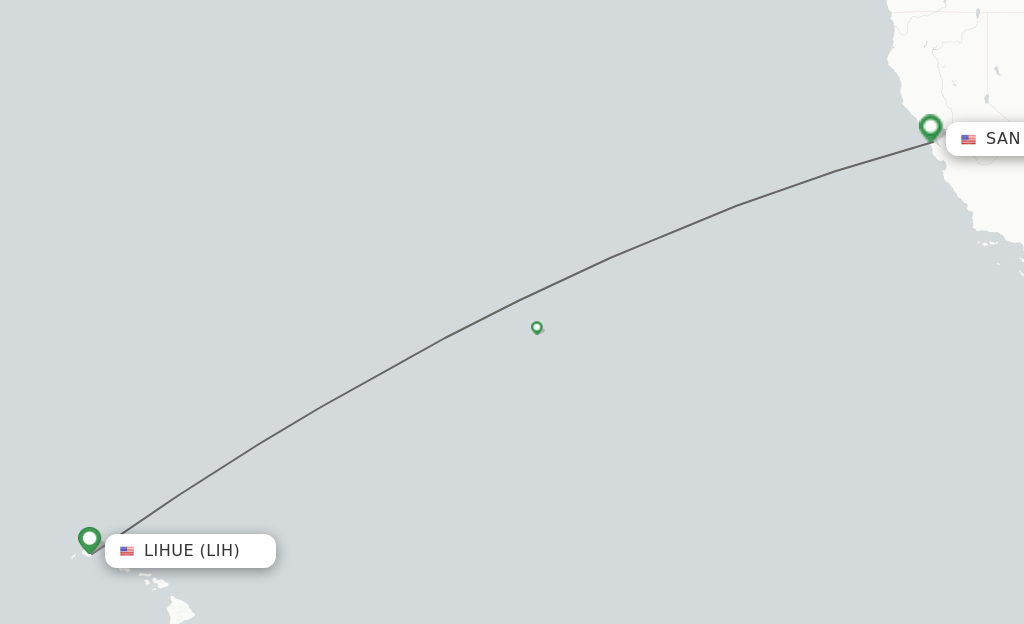 Flights from Kauai Island to San Francisco route map