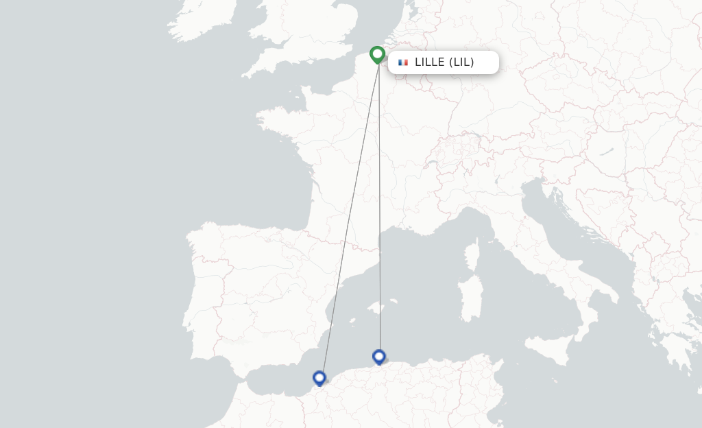 Route map with flights from Lille with ASL Airlines France