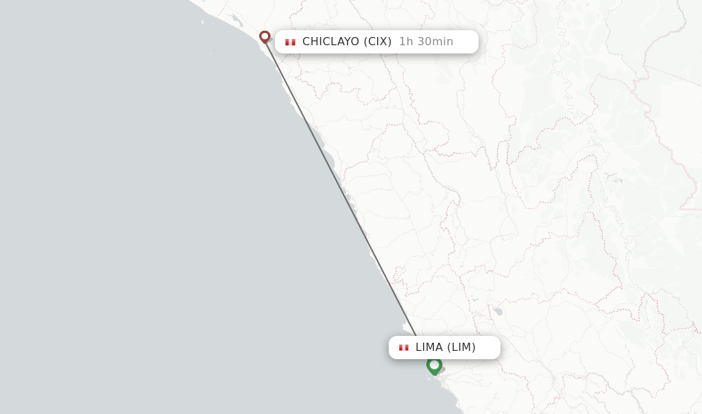 Flights from Lima to Chiclayo route map