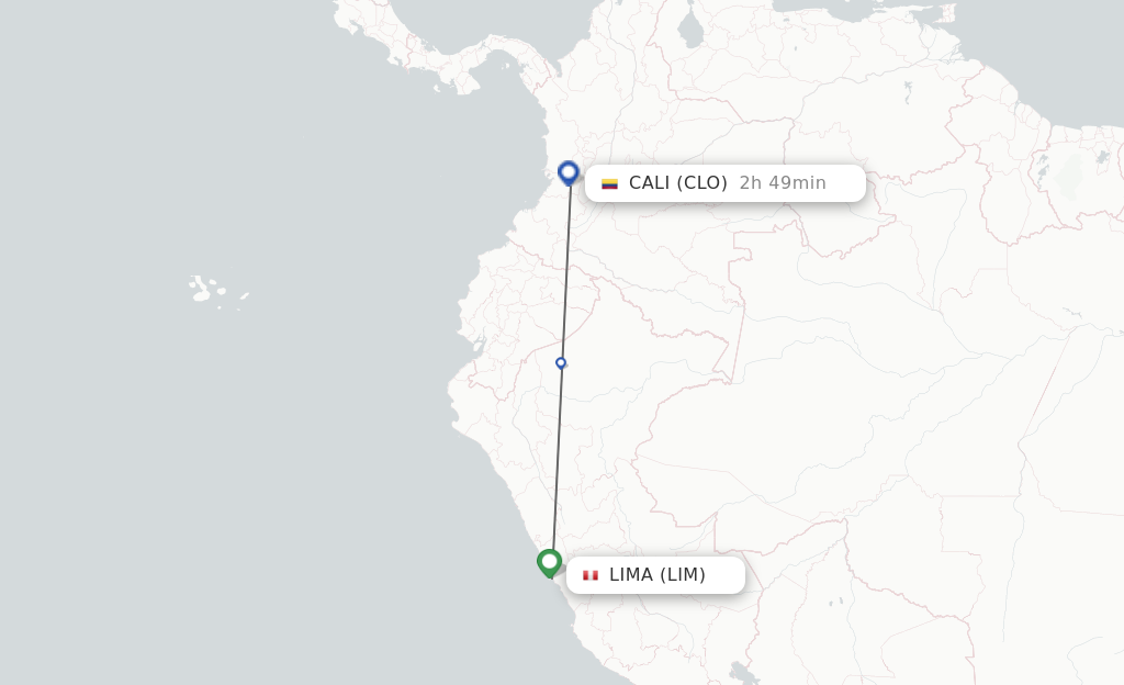 Flights from Lima to Cali route map
