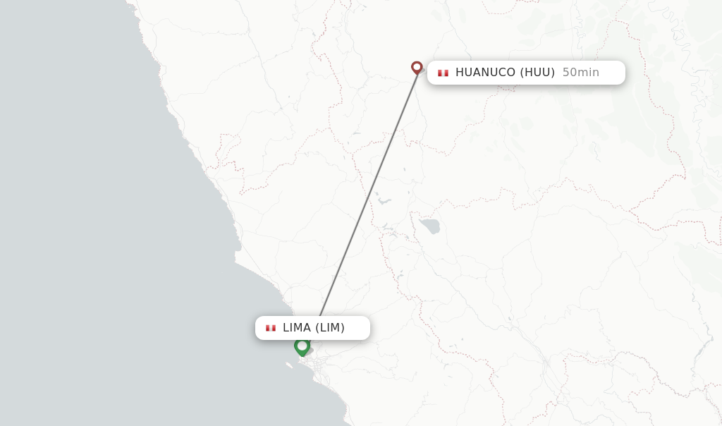 Flights from Lima to Huanuco route map