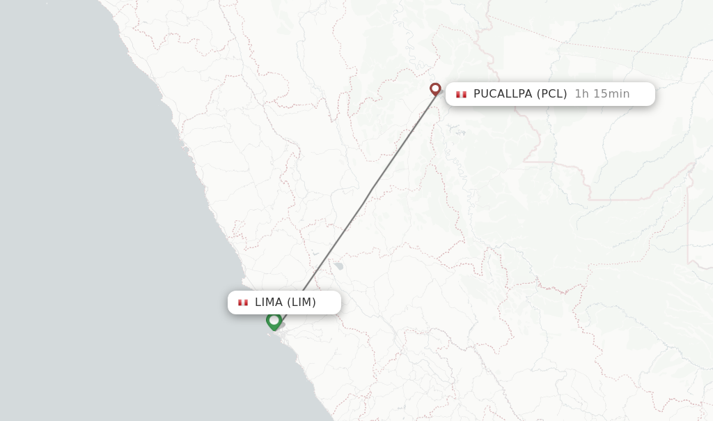 Flights from Lima to Pucallpa route map