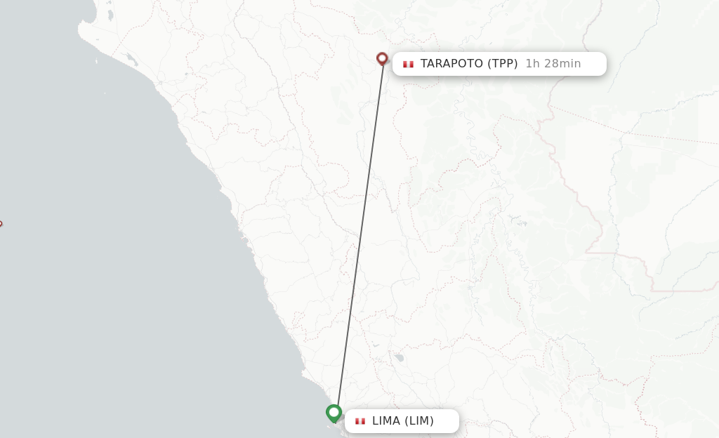 Flights from Lima to Tarapoto route map