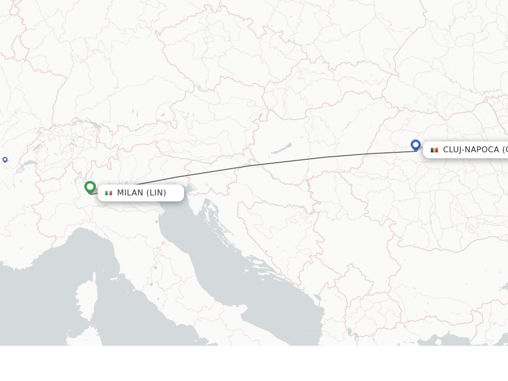 Flights from Milan to Cluj-Napoca route map