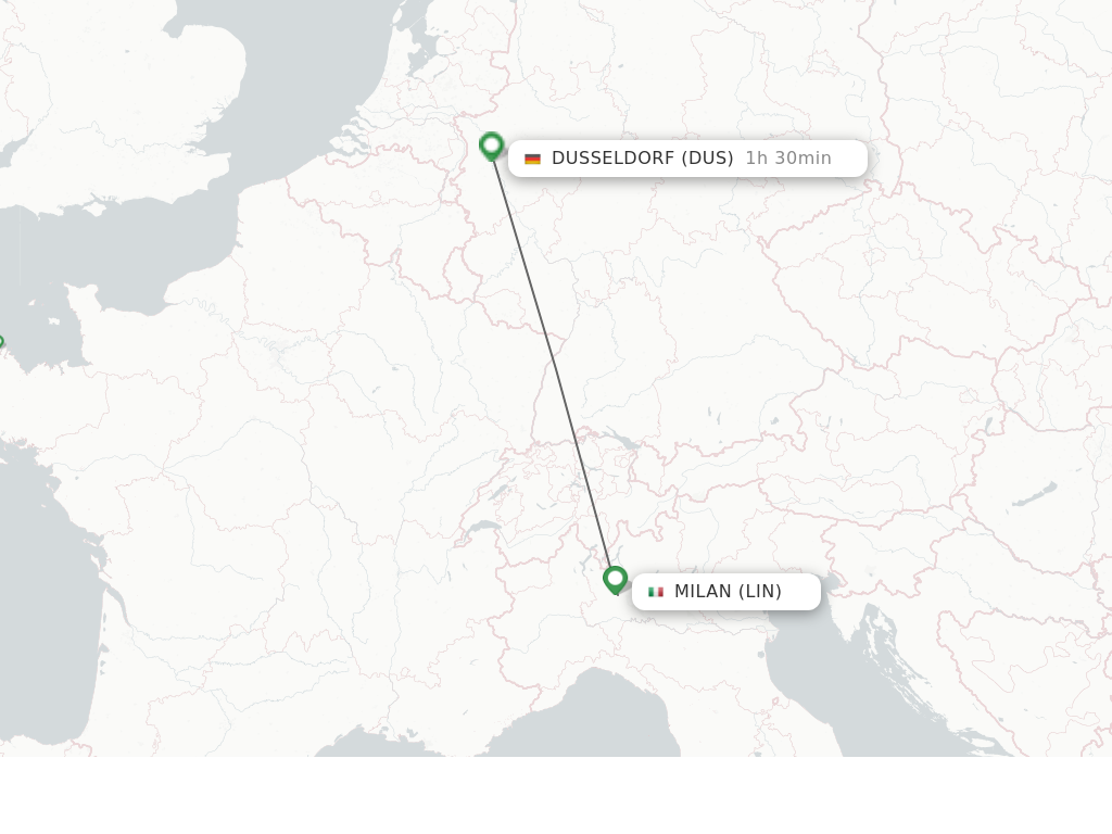 Flights from Milan to Dusseldorf route map