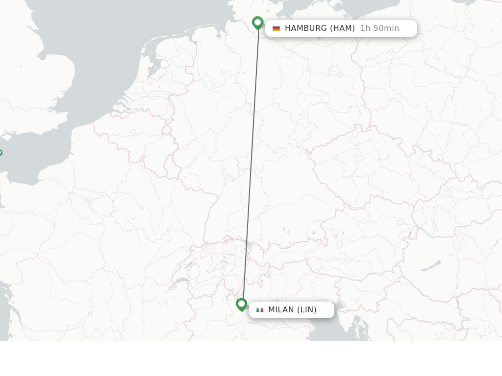Flights from Milan to Hamburg route map