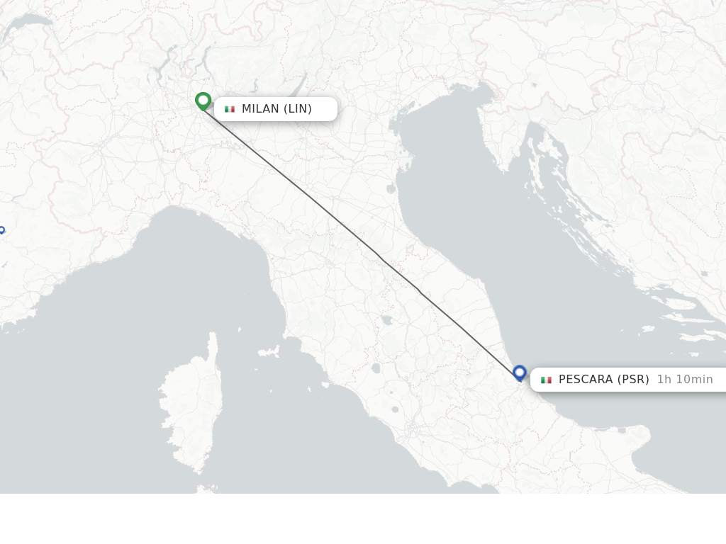Flights from Milan to Pescara route map