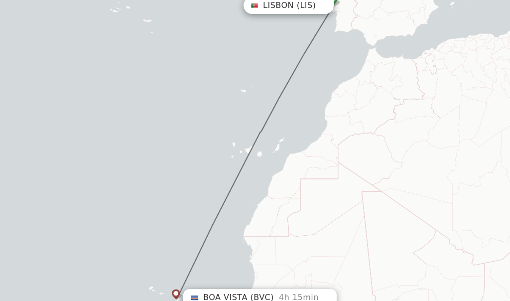 Flights from Lisbon to Boa Vista route map