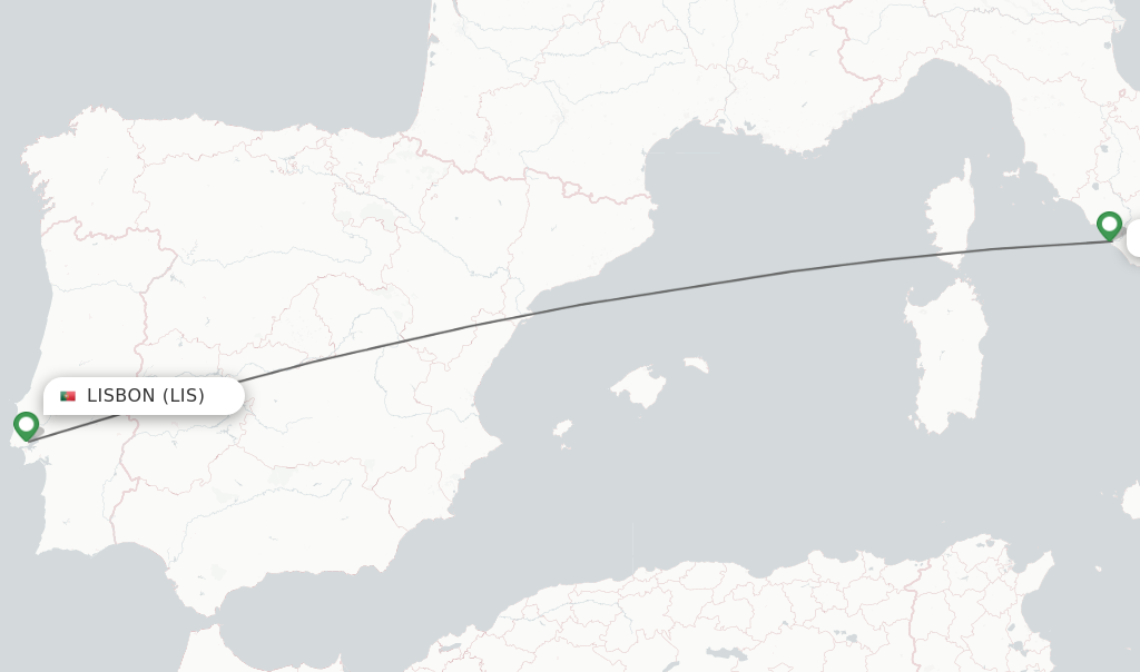 Flights from Lisbon to Rome route map