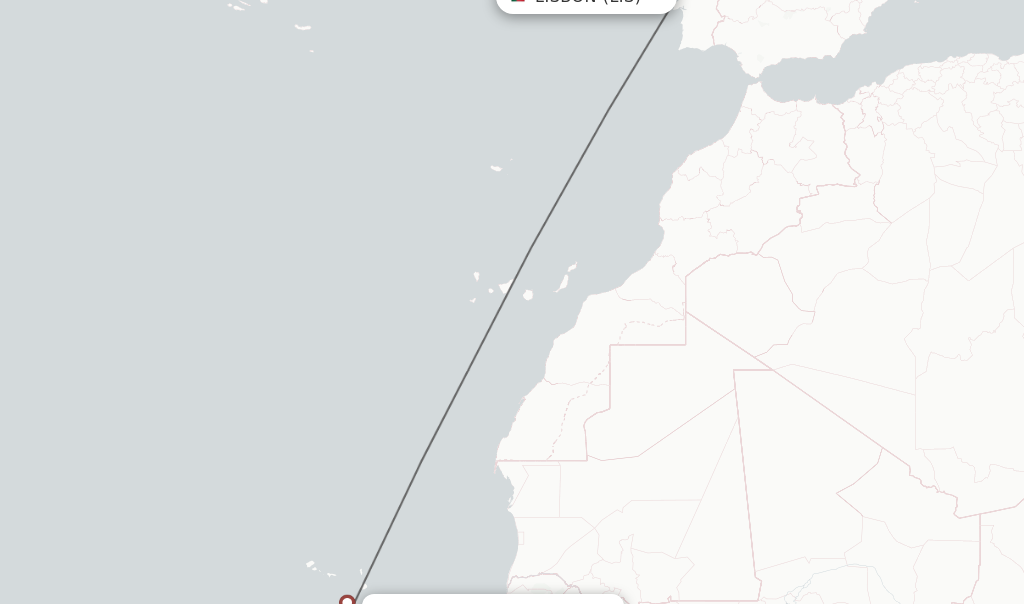 Flights from Lisbon to Praia route map
