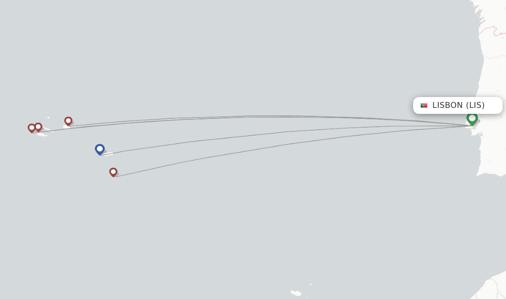 Route map with flights from Lisbon with Azores Airlines