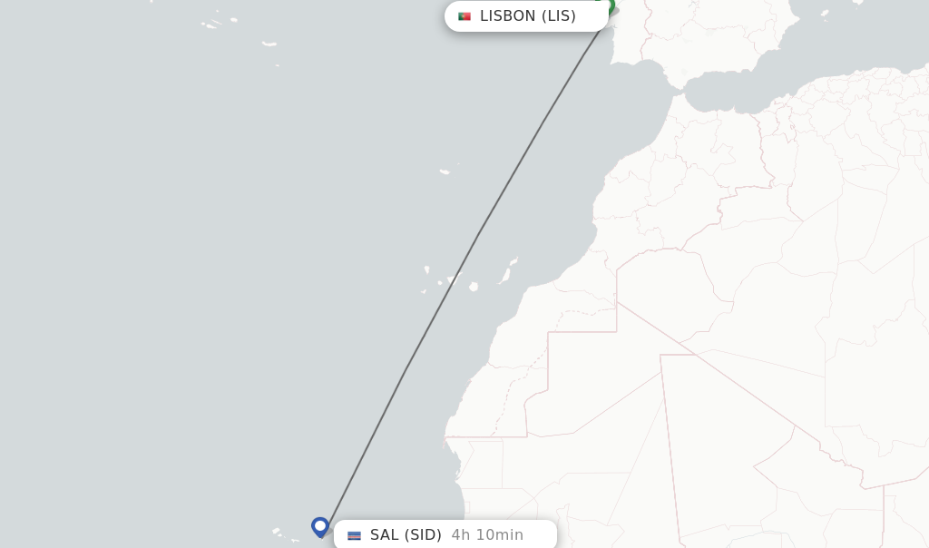 Flights from Lisbon to Sal route map