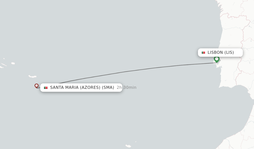 Flights from Lisbon to Santa Maria (Azores) route map
