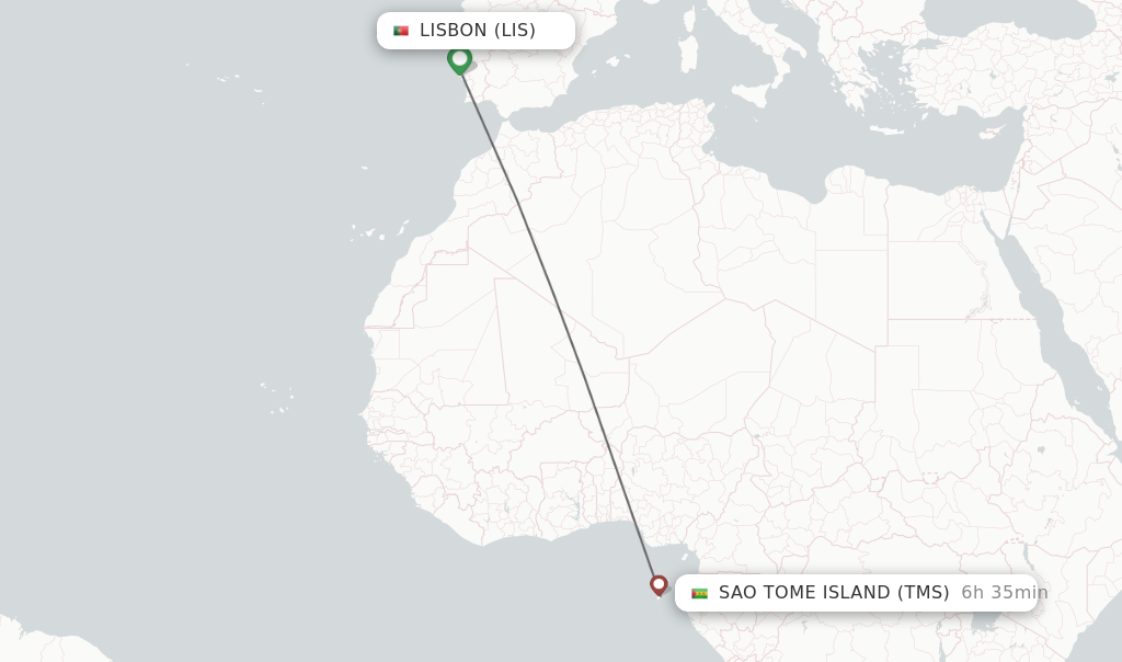 Flights from Lisbon to Sao Tome Island route map