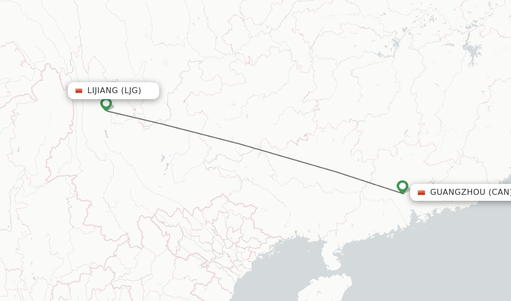 Flights from Lijiang to Guangzhou route map