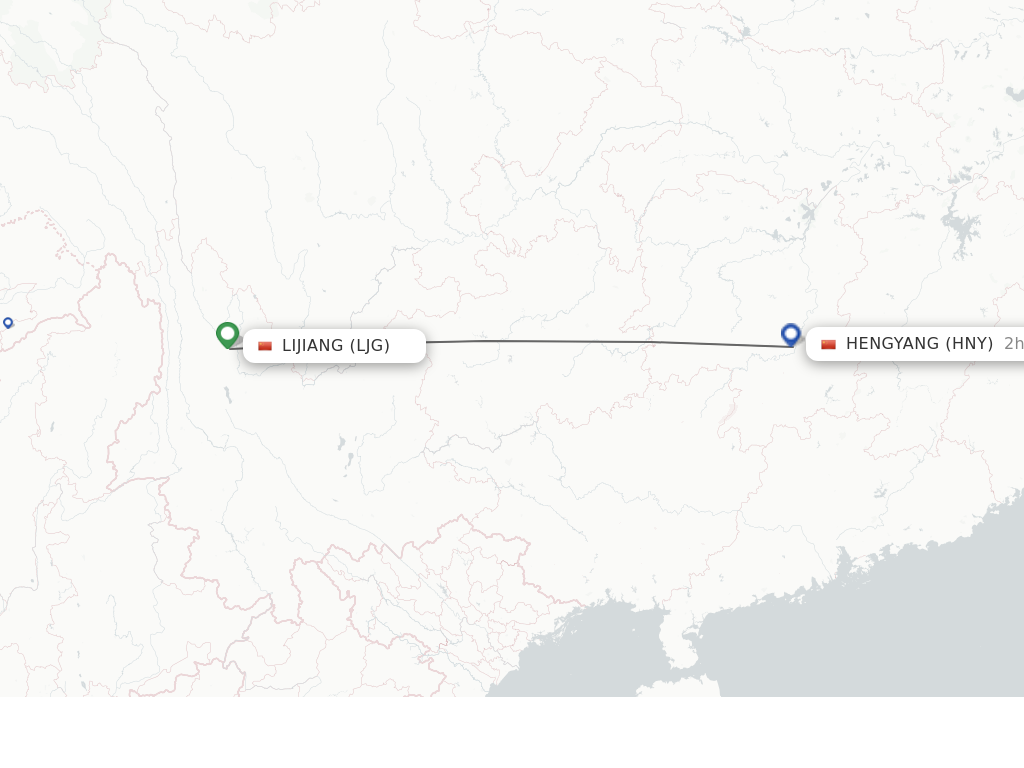 Flights from Lijiang to Hengyang route map