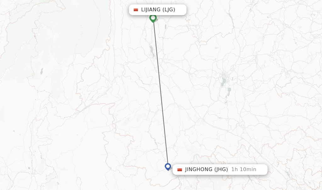 Flights from Lijiang to Jinghong route map