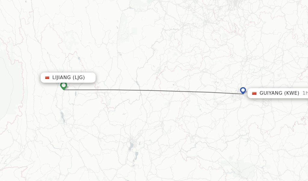 Flights from Lijiang to Guiyang route map