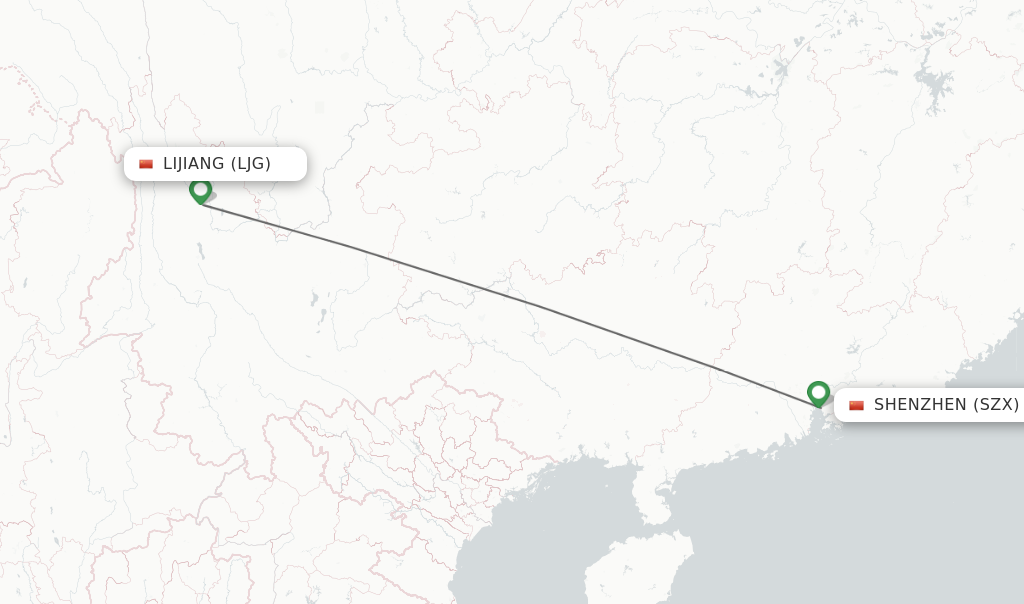 Flights from Lijiang to Shenzhen route map