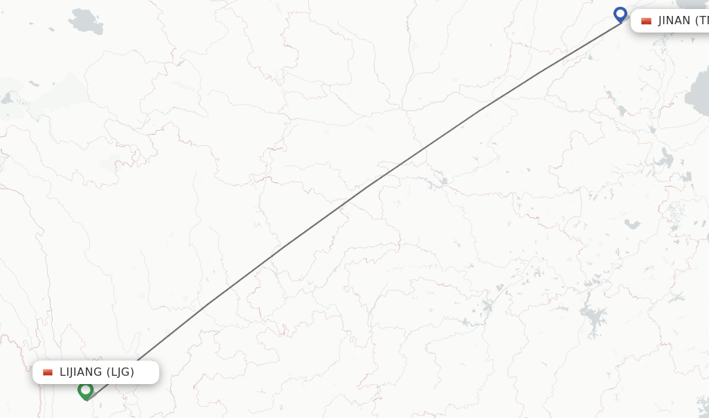 Flights from Lijiang to Jinan route map
