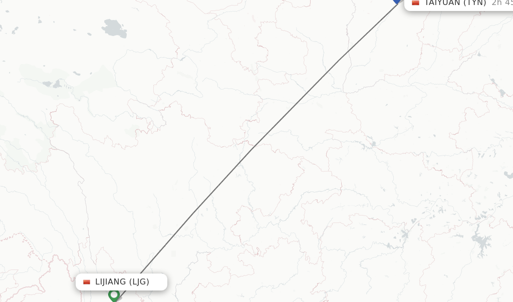 Flights from Lijiang to Taiyuan route map