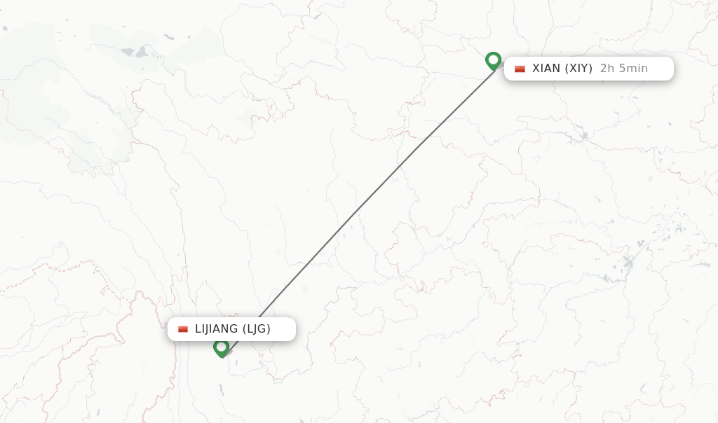 Flights from Lijiang to Xian route map