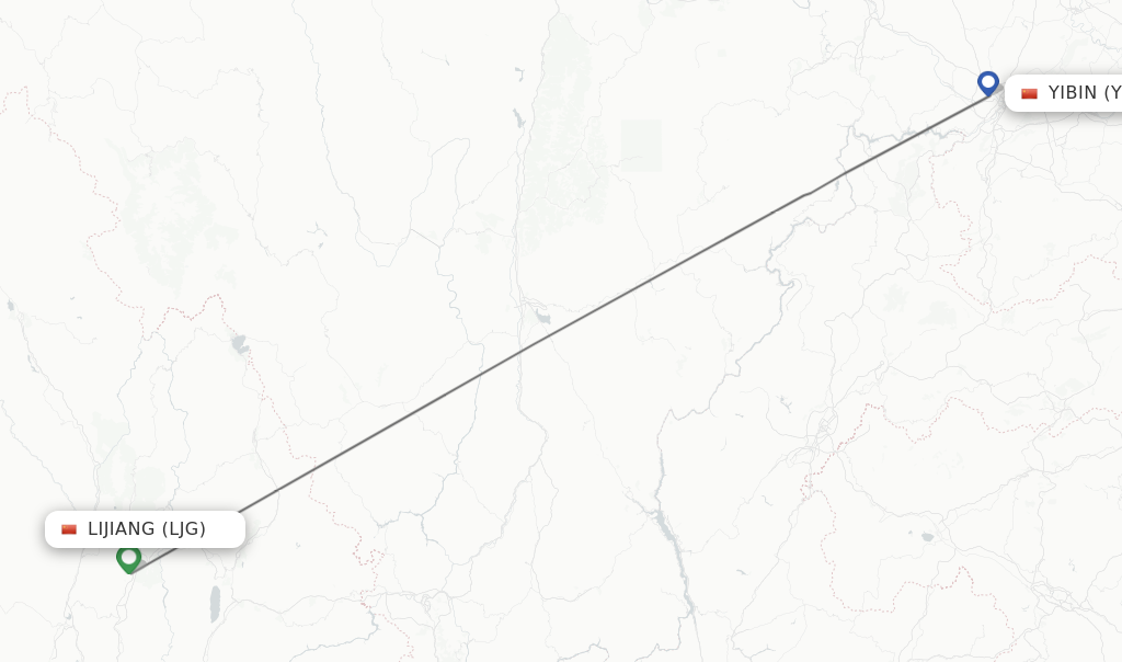 Flights from Lijiang to Yibin route map
