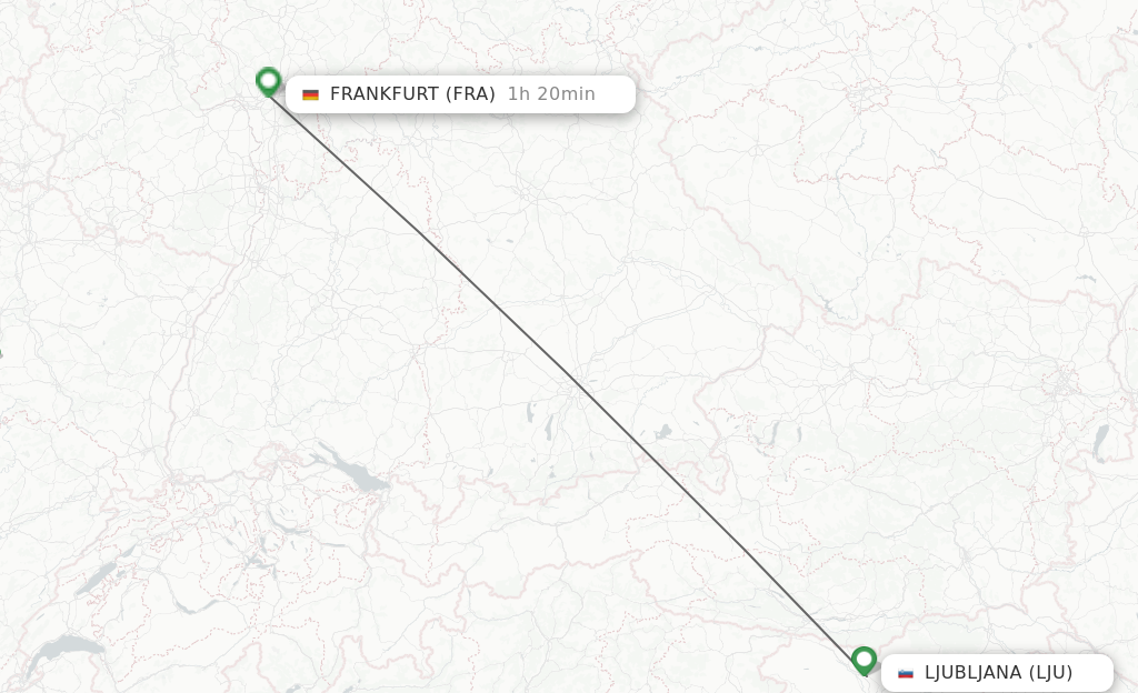Flights from Ljubljana to Frankfurt route map