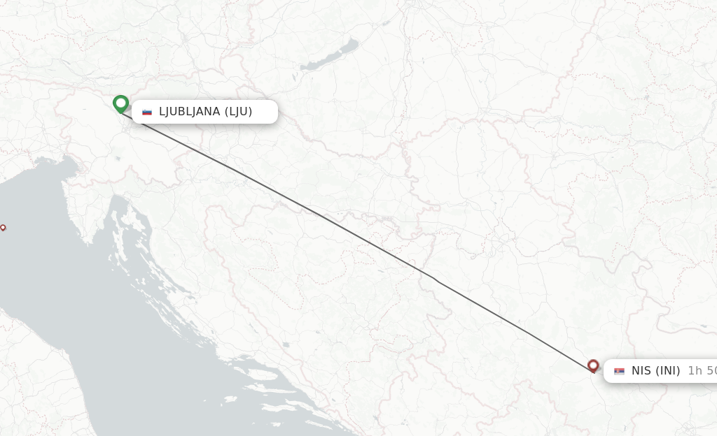 Flights from Ljubljana to Nis route map